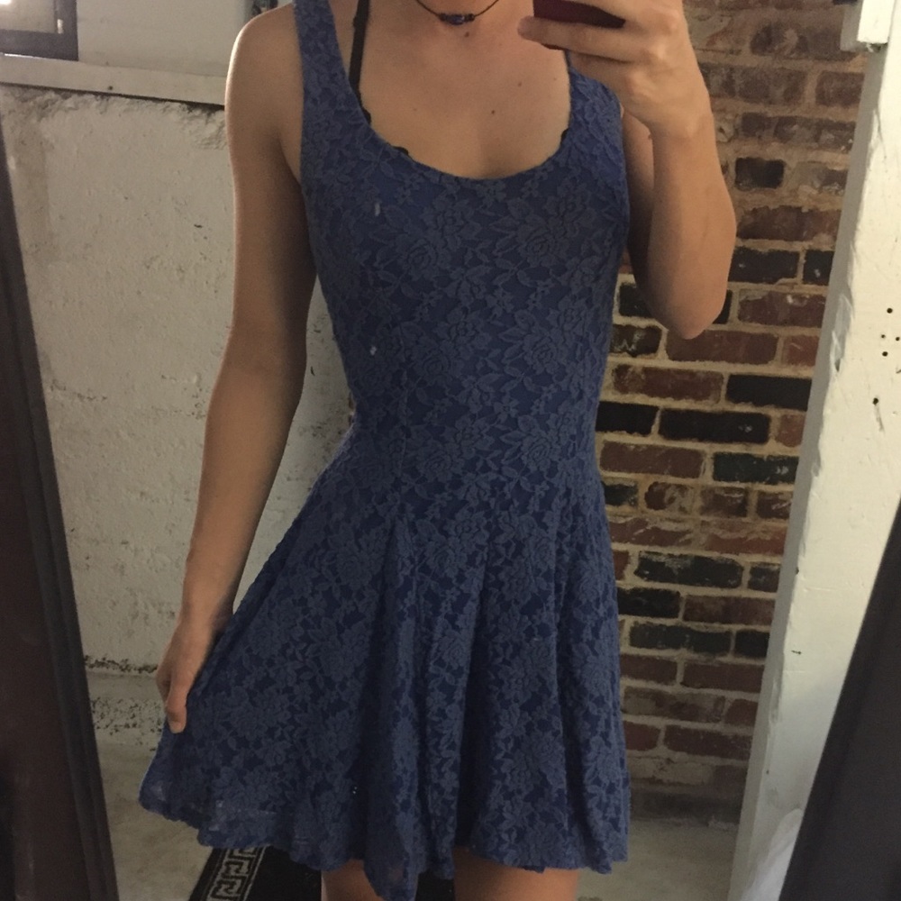 Blue lace skater dress